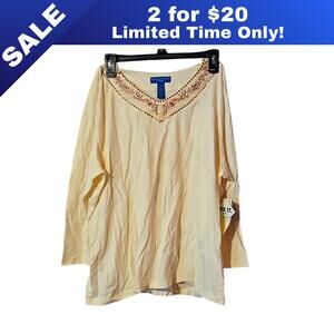 [Sale: 2 for $20!] NWT Karen Scott Embroidered V-Neck Top | Size XL 0089